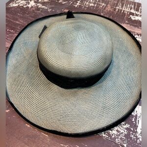 Vintage Blue Straw Hat with Velvet
